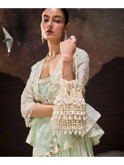 House Of Kosha - Zarah Ivory Pearl Suede Potli with Detachable Strap