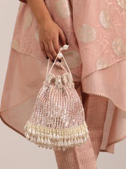 House Of Kosha - Aurelia Pink Suede Embellished Potli