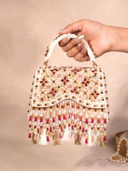 House Of Kosha - Elara Multi-Color Suede Embellished Clutch with Detachable Sling Chain