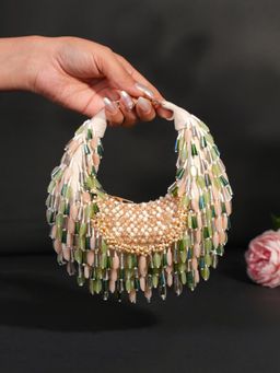 House Of Kosha - Alara Green Pastel Suede Embellished Clutch