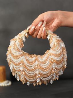 House Of Kosha - Liona Gold Georgette Embellished Clutch