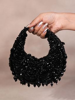 House Of Kosha - Liona Black Suede Embellished Clutch