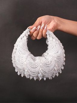 House Of Kosha - Liona Silver Suede Embellished Clutch