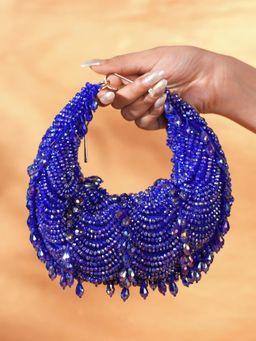 House Of Kosha - Liona Royal Blue Suede Embellished Clutch