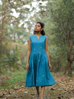 Sutra Art of Clothing - Fern Blue Jamdani Dress