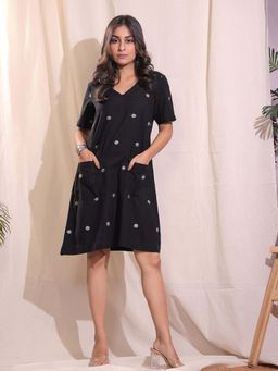 Sutra Art of Clothing - Midnight Dots Black Jamdani Dress