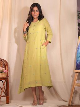 Sutra Art of Clothing - Green Mint Delight Jamdani Dress with Slip