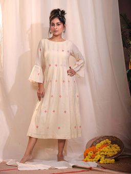 Sutra Art of Clothing - Cream Redwood Jamdani Dress