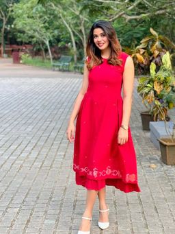 Sutra Art of Clothing - Radiance Red Layered Jamdani Dress