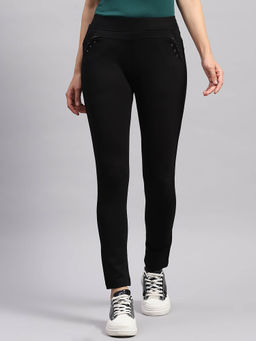 Monte Carlo - Womens Black Solid Regular Fit Jegging