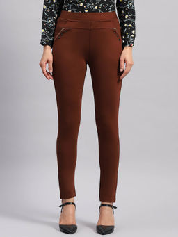 Monte Carlo - Womens Brown Solid Regular Fit Jegging