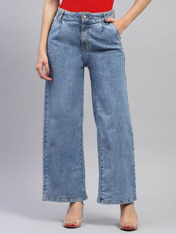 Monte Carlo - Womens Blue Solid Wide Leg Jeans