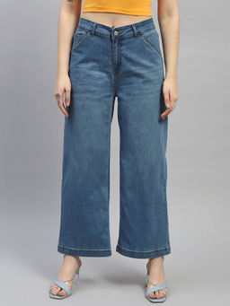 Monte Carlo - Womens Light Blue Solid Wide Leg Denim