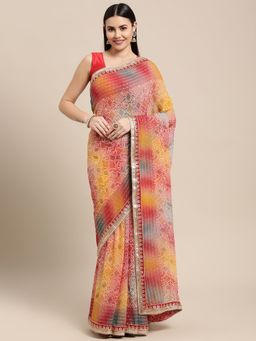 Vastranand - Multi Designer Printed Bandhani Saree with Unstitched Blouse