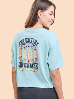 Enamor - Short Sleeve Crew Neck Crop length Slip on Square T-Shirt For Women - E3G5