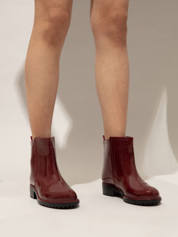 Twenty Dresses by Nykaa Fashion - Maroon Solid Ankle Length Rain Boots