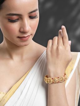 Peora - Gold Plated Goddess Laxmi Stone Studded Openable Bangle for Women