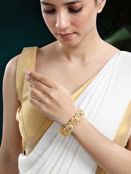 Peora - Gold Plated Minakari Synthetic Stone Studded Openable Bangle for Women
