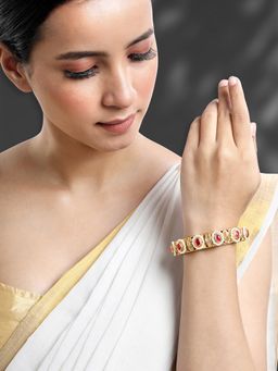 Peora - Gold Plated Stone and Beads Studded Openable Bangle for Women