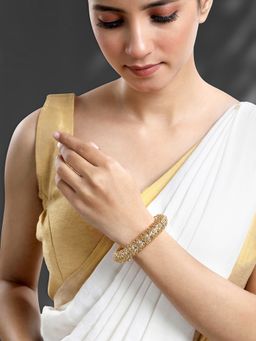 Peora - Gold Plated Single Piece Openable Floral Bangle for Women