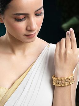 Peora - Ethnic Gold Plated Synthetic Stone Studded Openable Bangle for Women