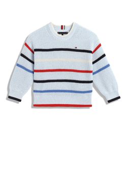Tommy Hilfiger - Boys Striped Regular Fit Cotton Blue Sweater