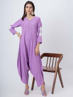 Moomaya - Purple Sleeveless Afghani-Style Fashion Wear V-Neck Jumpsuit