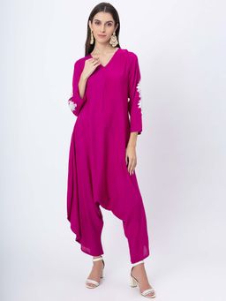 Moomaya - Magenta Sleeveless Afghani-Style Fashion Wear V-Neck Jumpsuit