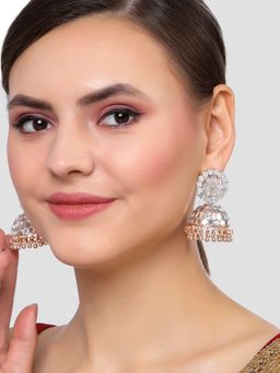 Karatcart - Rose Gold Plated Mirror Studded Jhumki Earrings for Women