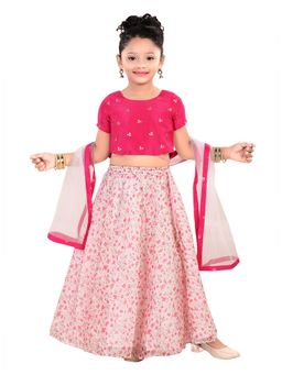 Pragya Exclusive - Hot Pink Backless Top & Printed Lehenga with Dupatta (Set of 3)