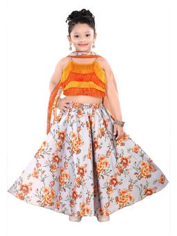 Pragya Exclusive - Grey Frilly Top with Lehenga & Duppata (Set of 3)