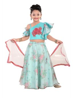 Pragya Exclusive - One Shoulder Floral Embroidered Top, Lehenga & Dupatta (Set of 3)