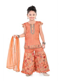 Pragya Exclusive - Orange Stripes Kurta with Sharara & Dupatta (Set of 3)
