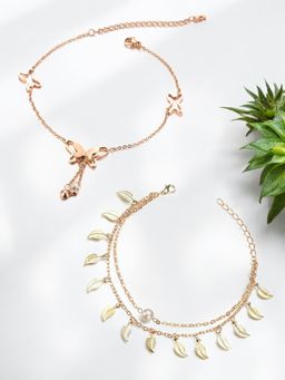 OOMPH - Gold Tone Butterfly and Pearl Anklets (Pack of 2)