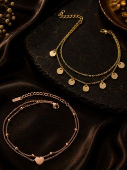 OOMPH - Gold Tone Multi Layer Heart Fashion Anklets (Pack of 2)