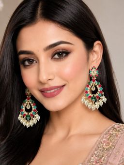 OOMPH - Multi-Color Navratan Jadau Drop Earrings