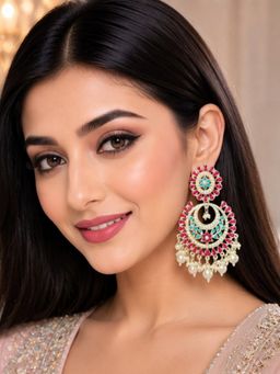 OOMPH - Multi-Color Navratan Jadau Chandbali Earrings