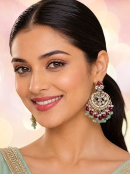 OOMPH - Multi-Color Kundan and Pearls Drop Earrings