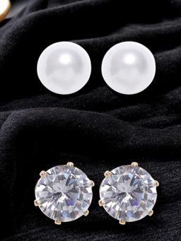 OOMPH - Pearl and Stone Ear Office-Wear Stud Earrings (Pack of 2)