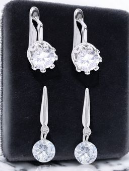 OOMPH - Round Cubic Zirconia Silver Tone Delicate Drop Earrings (Pack of 2)