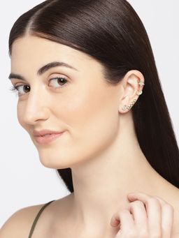 OOMPH - Gold Tone Crystal Small Star and Moon Ear Cuff Earrings