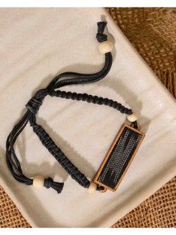 WHE - Unisex Black Repurposed Fabric and Wood Unisex Bracelet