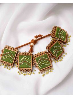 WHE - Kantha Green Repurposed Silk Fabric and Wood Bracelet