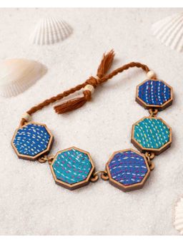 WHE - Multicolour Kantha Repurposed Silk Fabric and Wood Bracelet