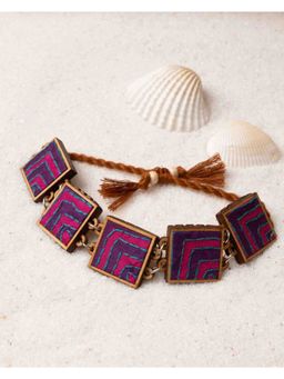 WHE - Multi-Color Kantha Repurposed Silk Fabric and Wood Bracelet