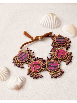 WHE - Multicolor Kantha Silk Fabric and Repurposed Wood Bracelet with Beads