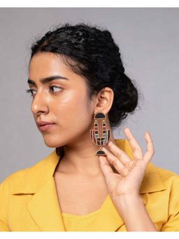 WHE - Black Stripe Ajrakh Repurposed Fabric and Wood Earrings