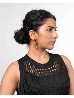 WHE - Worli Inspired Maroon Repurposed Fabric and Wood Earrings