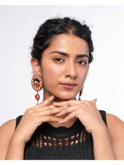 WHE - Red Wheel Repurposed Fabric and Wood Earrings