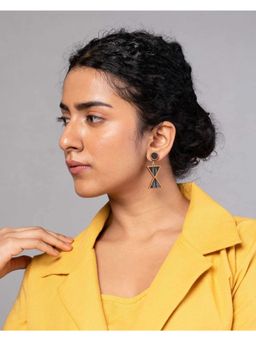 WHE - Worli Inspired Black Repurposed Fabric and Wood Earrings